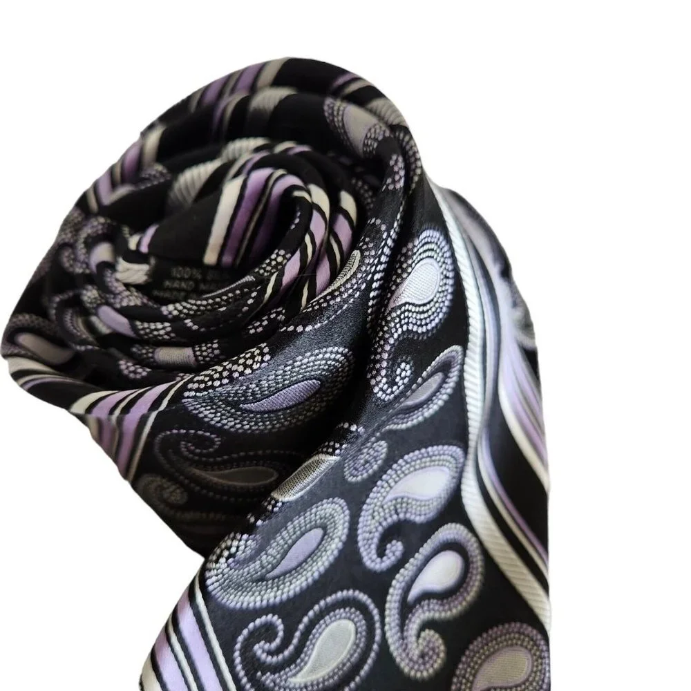 THE BIG KNOT by Steven Land 100% Silk Tie Geo Paisley‎ 3.5W Dark Purple